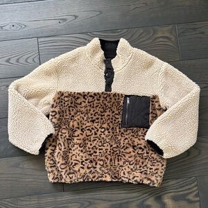 Rails Black and Cream Animal Print Sherpa Pullover